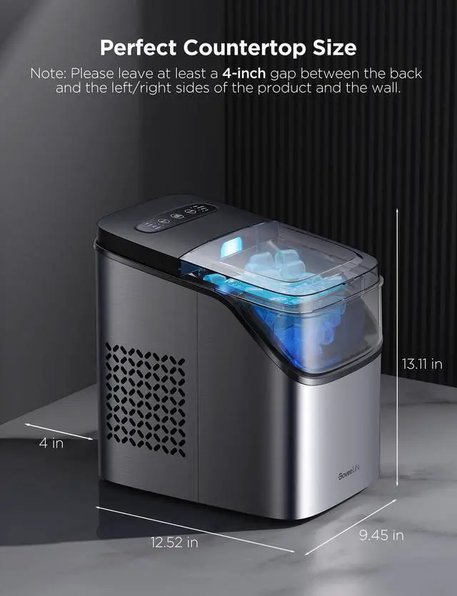 Alt view image 5 of 7 - Smart Ice Maker, 9 Ice Cubes in 6 Mins 3 Sizes, 26lbs/Day, Silver | Countertop Ice Maker with App & Voice Control, Self Cleaning, RGB Lights, Portable Ice Machine with Scoop for Kitchen, Party