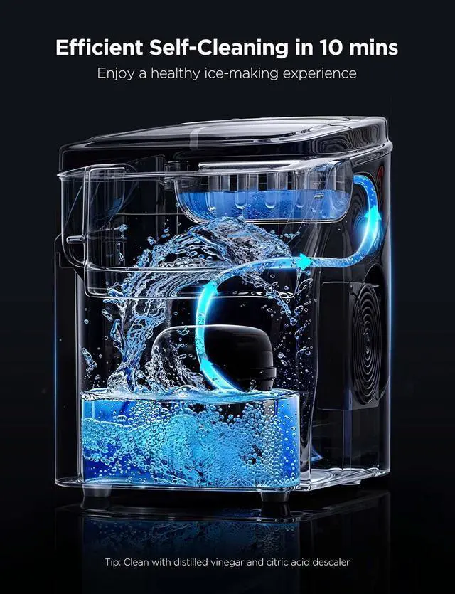 Alt view image 7 of 7 - Smart Ice Maker, 9 Ice Cubes in 6 Mins 3 Sizes, 26lbs/Day, Silver | Countertop Ice Maker with App & Voice Control, Self Cleaning, RGB Lights, Portable Ice Machine with Scoop for Kitchen, Party