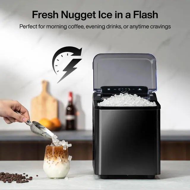 Alt view image 5 of 7 - Fast Nugget Ice Maker Countertop with Self-Cleaning Pump, 35lbs/24H Crushed Pebble Ice Machine, 8 Packs Cleaner, Dual Ice Scoops for Home, Kitchen, Party, RV, Onyx Black Stainless Steel
