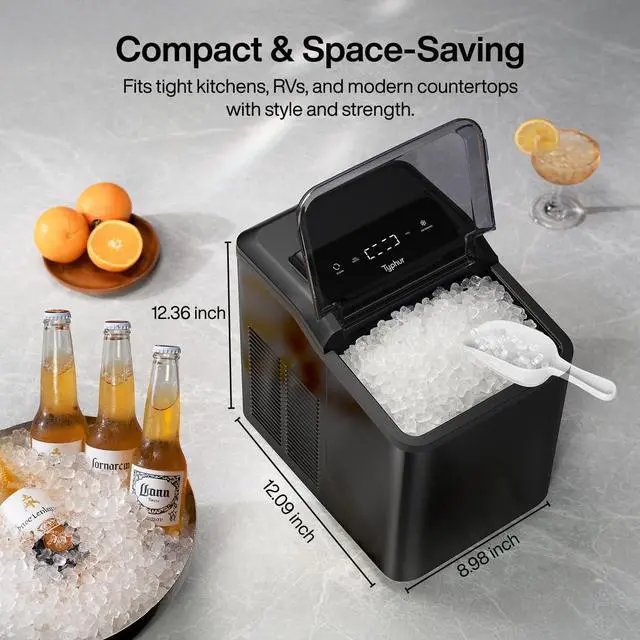 Alt view image 6 of 7 - Fast Nugget Ice Maker Countertop with Self-Cleaning Pump, 35lbs/24H Crushed Pebble Ice Machine, 8 Packs Cleaner, Dual Ice Scoops for Home, Kitchen, Party, RV, Onyx Black Stainless Steel