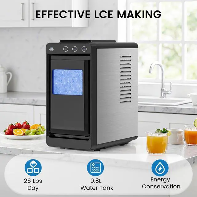 Alt view image 5 of 5 - Ice Maker Countertop, Portable Ice Machine with Basket and Scoop, 8 Cubes in 6 Mins, 26 lbs/24H, Auto-Cleaning Commercial Ice Maker for Kitchen, RV, Camping, Black
