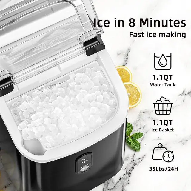 Alt view image 2 of 7 - Nugget Countertop Ice Maker with Soft Chewable Ice, 34Lbs/24H, Pebble Portable Ice Machine with Ice Scoop, Self-Cleaning, One-Click Operation, for Kitchen,Office Stainless Steel Black