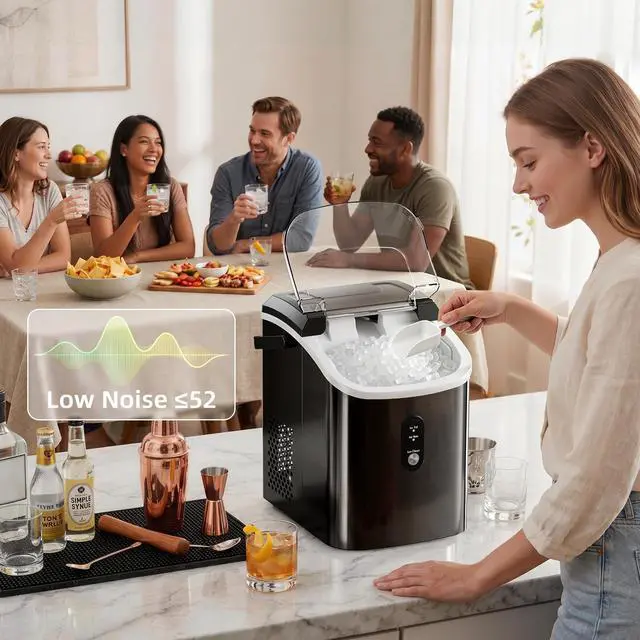 Alt view image 7 of 7 - Nugget Countertop Ice Maker with Soft Chewable Ice, 34Lbs/24H, Pebble Portable Ice Machine with Ice Scoop, Self-Cleaning, One-Click Operation, for Kitchen,Office Stainless Steel Black