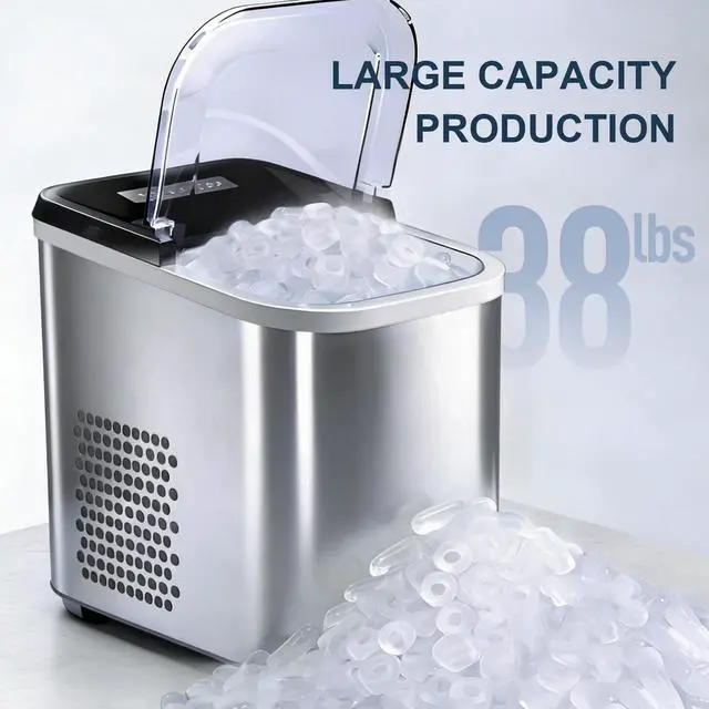Alt view image 2 of 7 - 38lbs Per Day Countertop Ice Maker, 9 Ice Cubes in 3.5 Minutes, Self-Cleaning Portable Ice Machine with 2 Bullet Sizes for Kitchen, Camping, RV, and Party