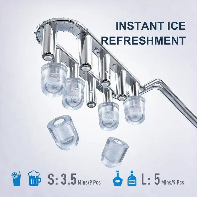 Alt view image 3 of 7 - 38lbs Per Day Countertop Ice Maker, 9 Ice Cubes in 3.5 Minutes, Self-Cleaning Portable Ice Machine with 2 Bullet Sizes for Kitchen, Camping, RV, and Party