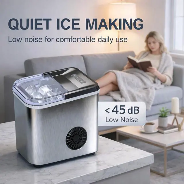 Alt view image 5 of 7 - 38lbs Per Day Countertop Ice Maker, 9 Ice Cubes in 3.5 Minutes, Self-Cleaning Portable Ice Machine with 2 Bullet Sizes for Kitchen, Camping, RV, and Party