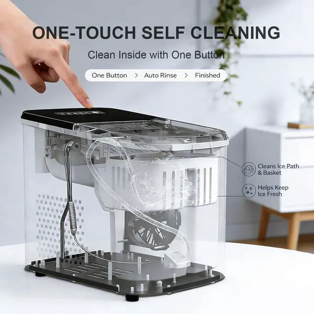 Alt view image 6 of 7 - 38lbs Per Day Countertop Ice Maker, 9 Ice Cubes in 3.5 Minutes, Self-Cleaning Portable Ice Machine with 2 Bullet Sizes for Kitchen, Camping, RV, and Party