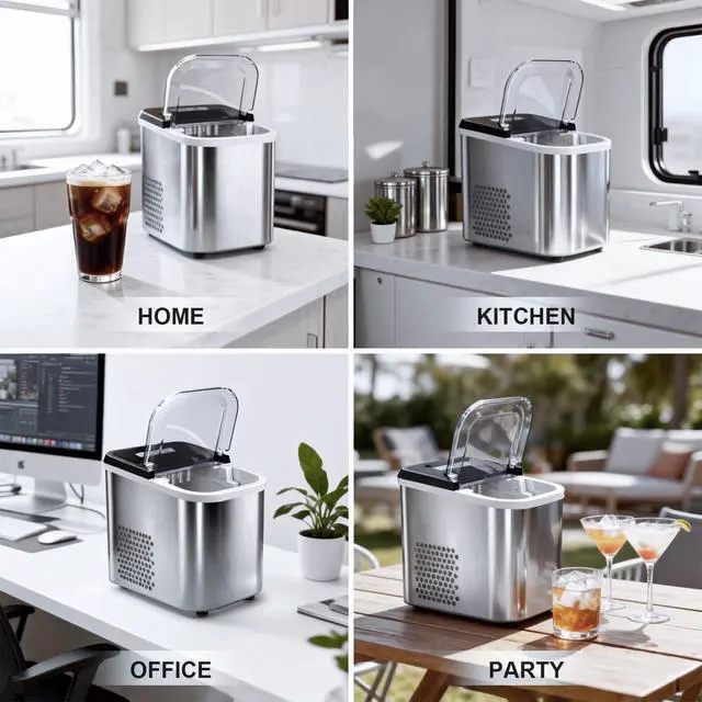 Alt view image 7 of 7 - 38lbs Per Day Countertop Ice Maker, 9 Ice Cubes in 3.5 Minutes, Self-Cleaning Portable Ice Machine with 2 Bullet Sizes for Kitchen, Camping, RV, and Party