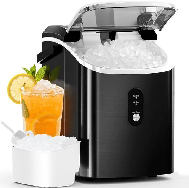 Main image of Nugget Ice Maker Countertop with Soft Chewable Ice, Portable Sonic Ice Maker with Basket and Scoop, Removable Top Cover, Auto-Cleaning for Home/Party/RV/Camping (Stainless Steel Black)