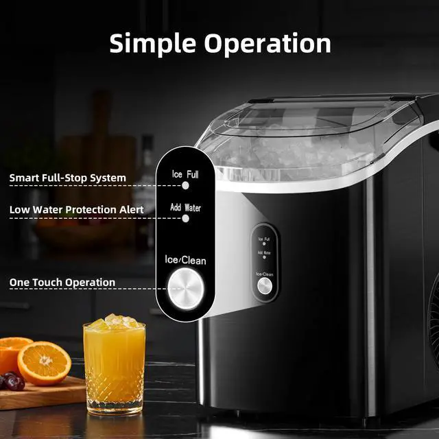 Alt view image 4 of 7 - Nugget Ice Maker Countertop with Soft Chewable Ice, Portable Sonic Ice Maker with Basket and Scoop, Removable Top Cover, Auto-Cleaning for Home/Party/RV/Camping (Stainless Steel Black)