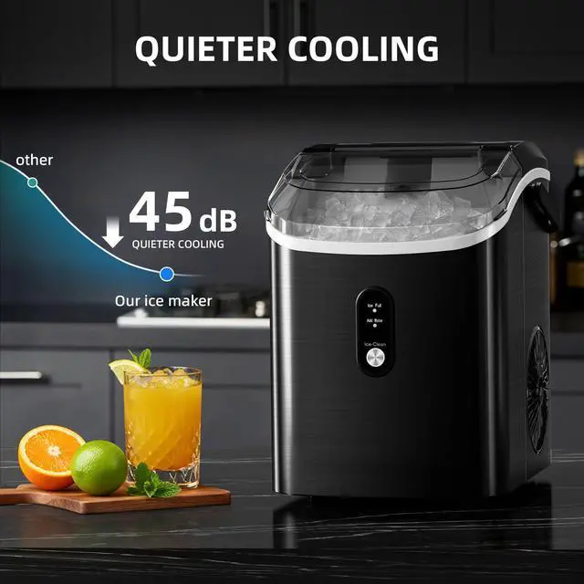 Alt view image 6 of 7 - Nugget Ice Maker Countertop with Soft Chewable Ice, Portable Sonic Ice Maker with Basket and Scoop, Removable Top Cover, Auto-Cleaning for Home/Party/RV/Camping (Stainless Steel Black)
