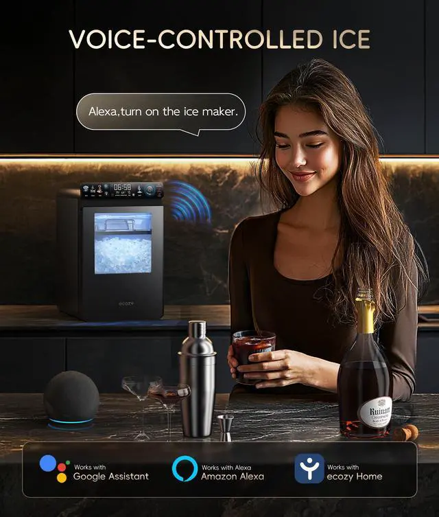 Alt view image 7 of 7 - Nugget Ice Maker Countertop, Smart Ice Machine with APP Control | 44 lbs Per Day Pebble Soft Pellet Chewable Ice with Self-Cleaning, Black