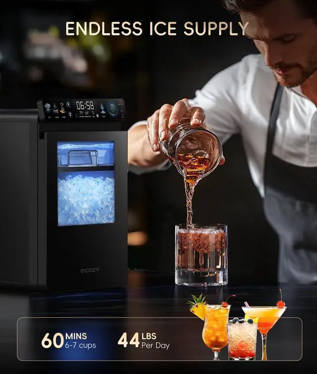 Alt view image 6 of 7 - Nugget Ice Maker Countertop, Smart Ice Machine with APP Control | 44 lbs Per Day Pebble Soft Pellet Chewable Ice with Self-Cleaning, Black