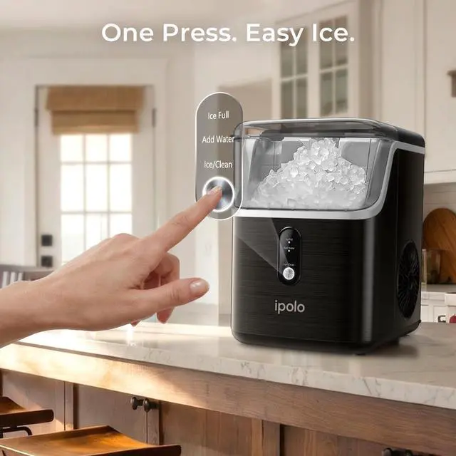 Alt view image 4 of 7 - Nugget Ice Maker Countertop: 33lb/Day, Self-Cleaning, Black Stainless Steel, Portable, Soft Chewable Pebble Ice Machine for Home Kitchen, RV & Office
