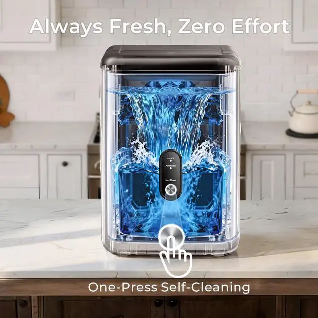 Alt view image 5 of 7 - Nugget Ice Maker Countertop: 33lb/Day, Self-Cleaning, Black Stainless Steel, Portable, Soft Chewable Pebble Ice Machine for Home Kitchen, RV & Office