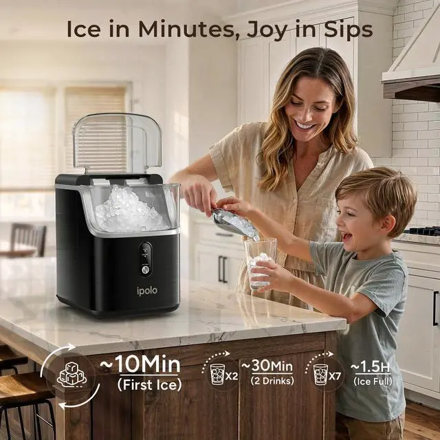 Alt view image 3 of 7 - Nugget Ice Maker Countertop: 33lb/Day, Self-Cleaning, Black Stainless Steel, Portable, Soft Chewable Pebble Ice Machine for Home Kitchen, RV & Office