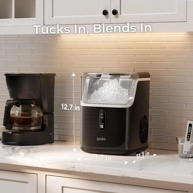 Alt view image 6 of 7 - Nugget Ice Maker Countertop: 33lb/Day, Self-Cleaning, Black Stainless Steel, Portable, Soft Chewable Pebble Ice Machine for Home Kitchen, RV & Office