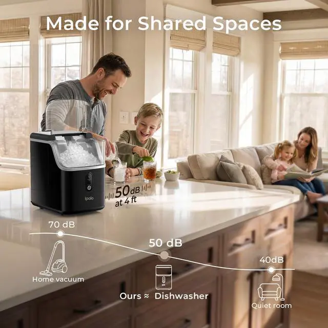 Alt view image 7 of 7 - Nugget Ice Maker Countertop: 33lb/Day, Self-Cleaning, Black Stainless Steel, Portable, Soft Chewable Pebble Ice Machine for Home Kitchen, RV & Office