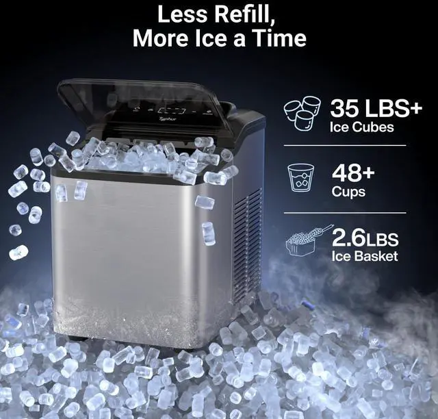 Alt view image 4 of 7 - Fast Nugget Ice Maker Countertop with Self-Cleaning Pump, 35lbs/24H Crushed Pebble Ice Machine with Pellet Ice, 8 Packs Cleaner, Dual Ice Scoops for Home, Kitchen, Party, RV, Stainless Steel