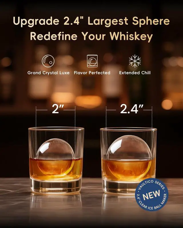 Alt view image 2 of 7 - 2.4" Clear Ice Ball Maker Countertop Minimal Footprint, Sphere Ice | CrystalFlux Technology, 1 Pcs in 40 Mins, 32 Pcs/Day, 8H Timer, Self-Cleaning | Home Bar Machine Whiskey & Bourbon