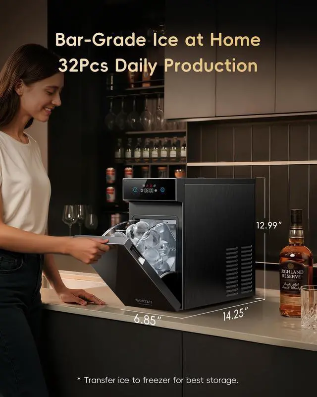 Alt view image 7 of 7 - 2.4" Clear Ice Ball Maker Countertop Minimal Footprint, Sphere Ice | CrystalFlux Technology, 1 Pcs in 40 Mins, 32 Pcs/Day, 8H Timer, Self-Cleaning | Home Bar Machine Whiskey & Bourbon