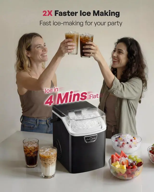 Alt view image 2 of 7 - Nugget Ice Maker Countertop with Handle, Ready in 4 Mins, Max 40lbs/24H, Chewable Ice, Self-Cleaning, Portable Sonic Ice Maker with Basket and Scoop, for Home/Party/RV/Camping (Black)