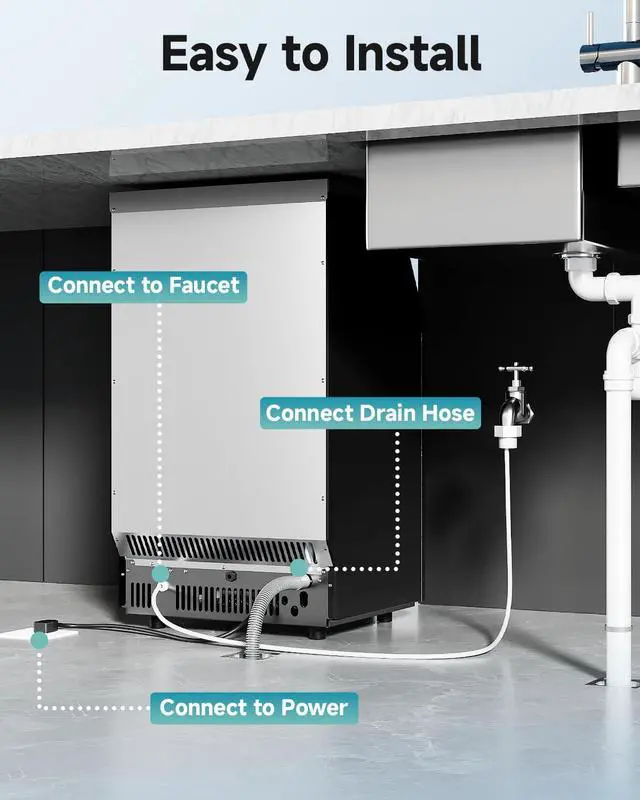 Alt view image 7 of 8 - EUHOMY Commercial Ice Maker Machine, 100lbs/24H Stainless Steel Under Counter ice Machine with 33lbs Ice Storage Capacity, Freestanding Ice Maker.