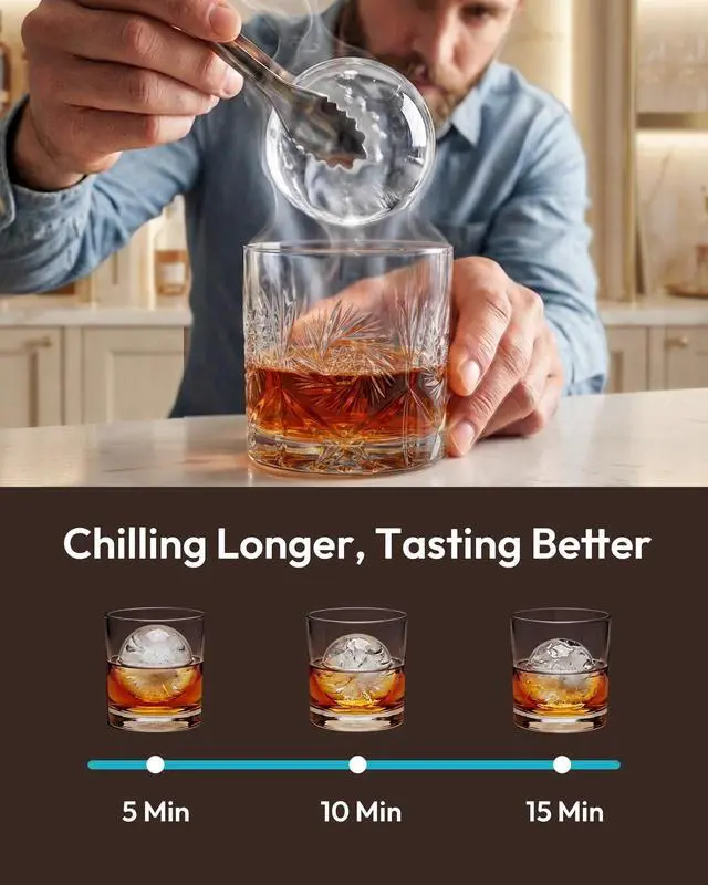 Alt view image 4 of 7 - 2.4" Ice Ball Maker Countertop, 2Pcs Ready in 60Mins, 48Pcs/Day, 8H Timer, Self-Cleaning Sphere Ice Maker Machine with Crystal Clear Ice, Round Ice Cube Maker for Whiskey & Bourbon