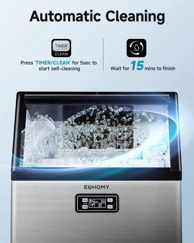 Alt view image 6 of 8 - EUHOMY Commercial Ice Maker Machine, 100lbs/24H Stainless Steel Under Counter ice Machine with 33lbs Ice Storage Capacity, Freestanding Ice Maker.