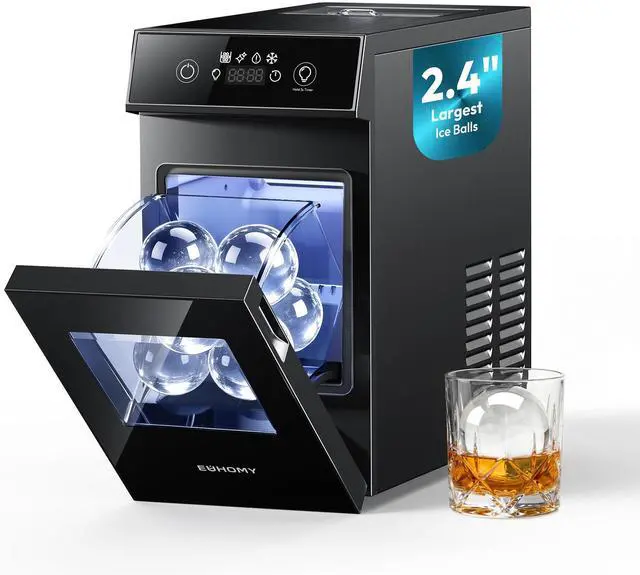 Main image of 2.4" Ice Ball Maker Countertop, 2Pcs Ready in 60Mins, 48Pcs/Day, 8H Timer, Self-Cleaning Sphere Ice Maker Machine with Crystal Clear Ice, Round Ice Cube Maker for Whiskey & Bourbon