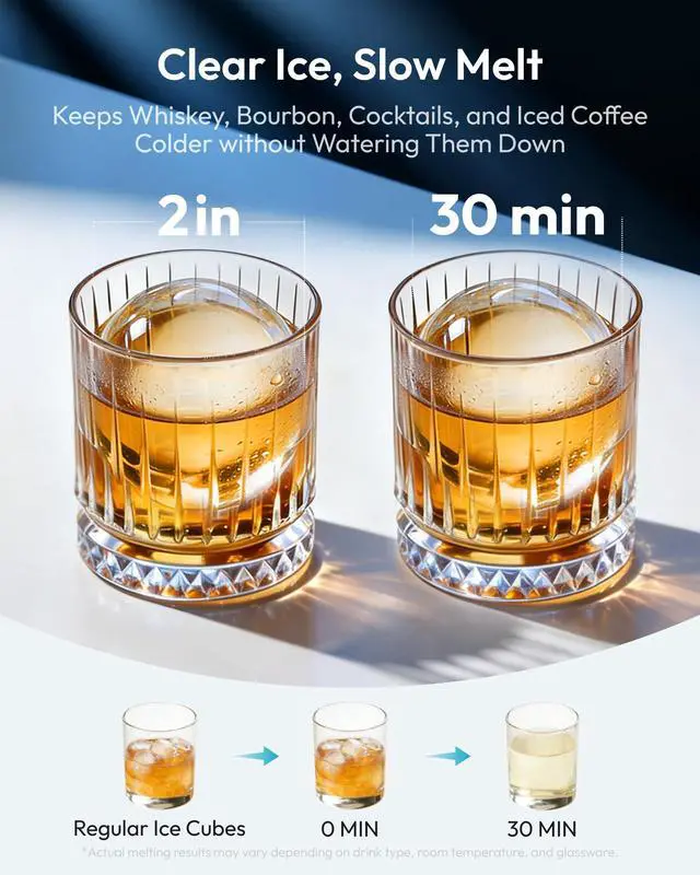 Alt view image 3 of 8 - EUHOMY 2" Ice Ball Maker Countertop, 4Pcs Ready in 40Mins, 144Pcs/day, Self-Cleaning Sphere Ice Maker Machine with Crystal Clear Ice, Round Ice Cube Maker for Whiskey & Bourbon
