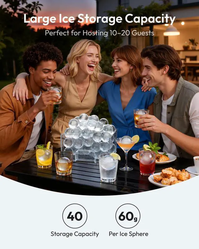 Alt view image 4 of 8 - EUHOMY 2" Ice Ball Maker Countertop, 4Pcs Ready in 40Mins, 144Pcs/day, Self-Cleaning Sphere Ice Maker Machine with Crystal Clear Ice, Round Ice Cube Maker for Whiskey & Bourbon