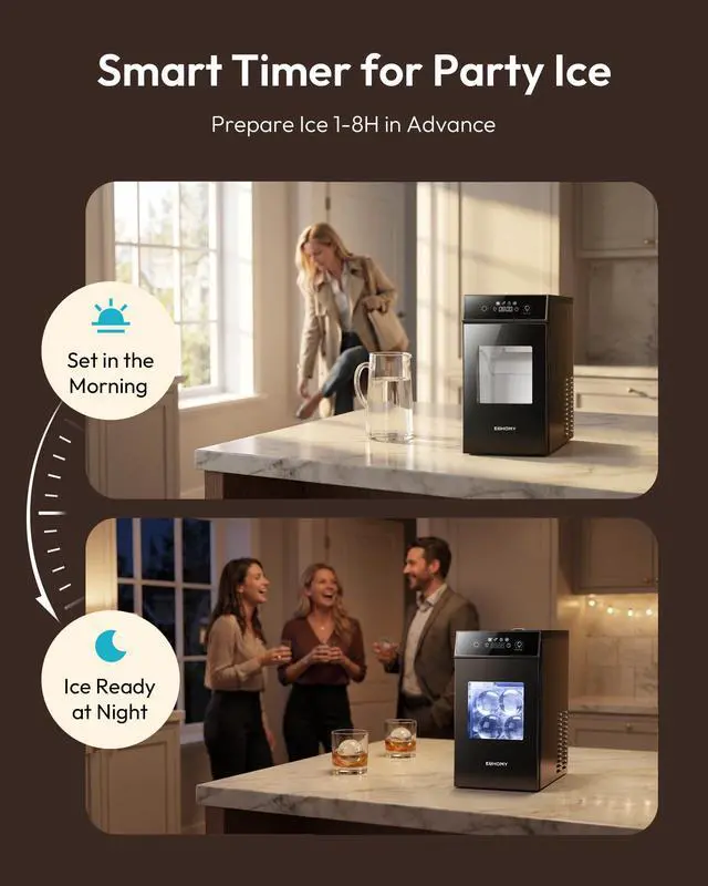 Alt view image 6 of 7 - 2.4" Ice Ball Maker Countertop, 2Pcs Ready in 60Mins, 48Pcs/Day, 8H Timer, Self-Cleaning Sphere Ice Maker Machine with Crystal Clear Ice, Round Ice Cube Maker for Whiskey & Bourbon