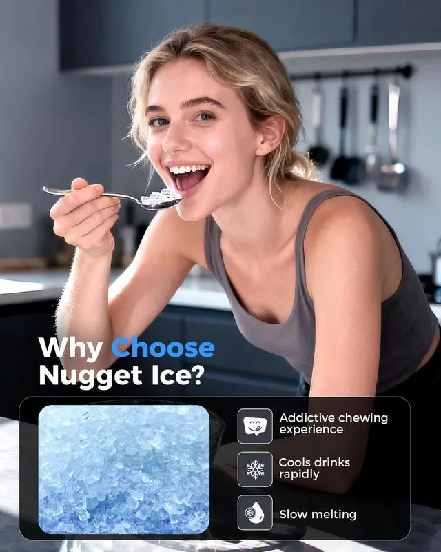 Alt view image 2 of 7 - Nugget Ice Makers Countertop, 44lbs Per Day, Pebble Ice Machine | Sonic Ice Makers Machine Chewable Pellet Ice, Self-Cleaning Removable Water Tank See Through Window for Home, Office, Party
