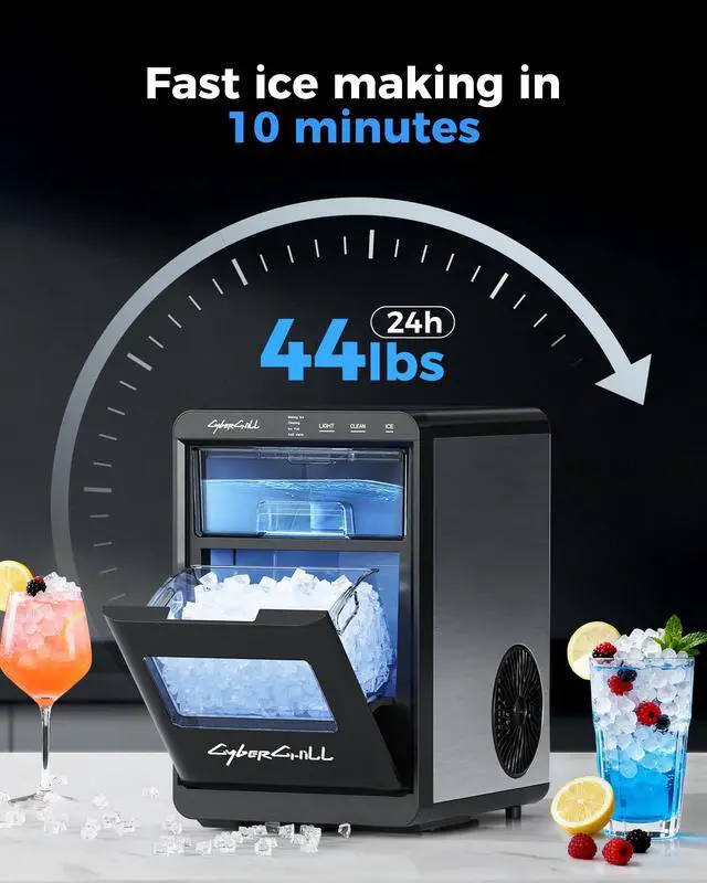 Alt view image 3 of 7 - Nugget Ice Makers Countertop, 44lbs Per Day, Pebble Ice Machine | Sonic Ice Makers Machine Chewable Pellet Ice, Self-Cleaning Removable Water Tank See Through Window for Home, Office, Party