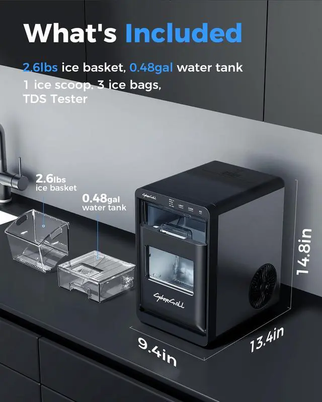 Alt view image 5 of 7 - Nugget Ice Makers Countertop, 44lbs Per Day, Pebble Ice Machine | Sonic Ice Makers Machine Chewable Pellet Ice, Self-Cleaning Removable Water Tank See Through Window for Home, Office, Party