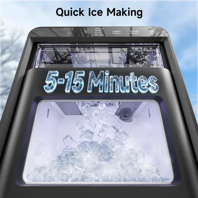 Alt view image 4 of 7 - Nugget Ice Maker Countertop, 44Lbs/24H Pebble Ice Maker with Water Tank, Soft Chewable Pellet Ice Machine with Self-Cleaning for Kitchens/Home/Office