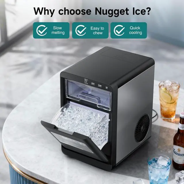 Alt view image 5 of 7 - Nugget Ice Maker Countertop, 44Lbs/24H Pebble Ice Maker with Water Tank, Soft Chewable Pellet Ice Machine with Self-Cleaning for Kitchens/Home/Office