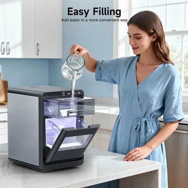 Alt view image 6 of 7 - Nugget Ice Maker Countertop, 44Lbs/24H Pebble Ice Maker with Water Tank, Soft Chewable Pellet Ice Machine with Self-Cleaning for Kitchens/Home/Office