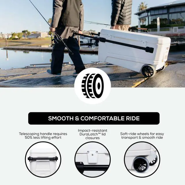 Alt view image 2 of 7 - MaxCold Glide Coolers 110 QT, Insulated Portable Rolling Cooler with Soft Ride Wheels, 168 Can Capacity, Leak-Proof, 5-day Ice Retention