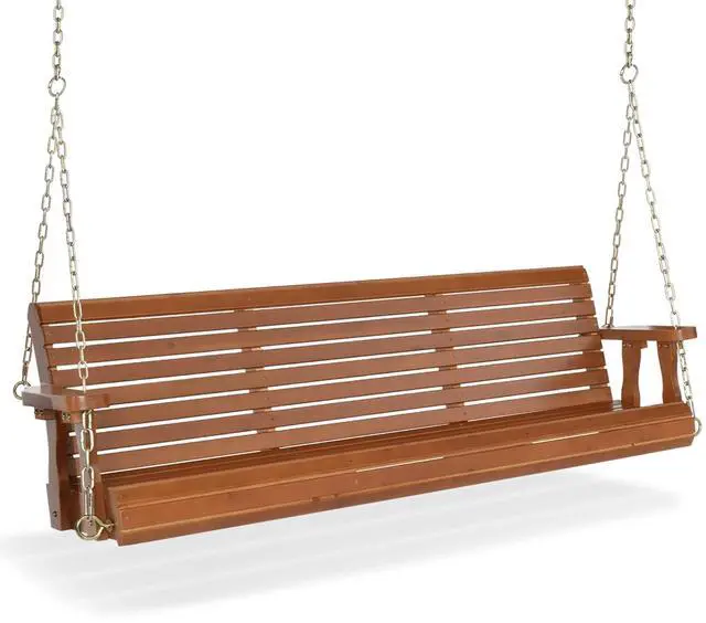 Main image of VINGLI Upgraded Patio Wooden Porch Swing for Courtyard & Garden, Heavy Duty 880 LBS Swing Chair Bench with Hanging Chains for Outdoors (Brown, 5 FT)