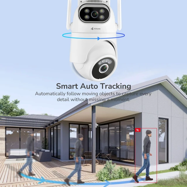 Alt view image 4 of 7 - Kittyhok Home Security Camera System Wireless, Dual Lens 2K Outdoor Cameras | Add-on Cam, 2.4/5GHz WiFi, Motion Detection, Auto Tracking, 360° Pan & Tilt, Color Night Vision, 2-Way Audio, 24/7 Record