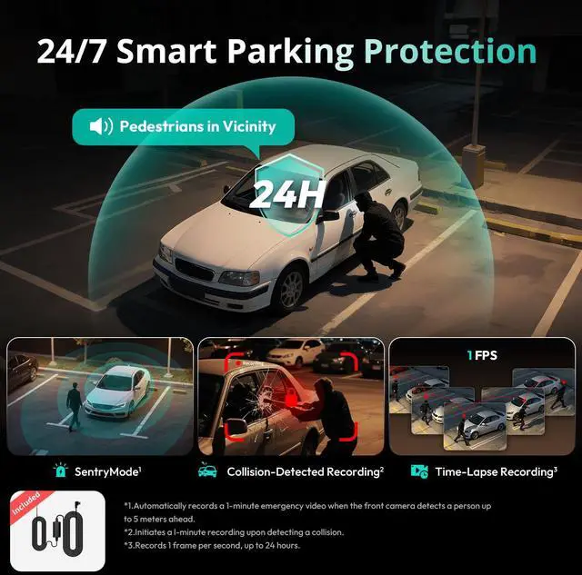 Alt view image 6 of 7 - BOTSLAB 3K 4 Channel Dash Cam, 24/7 Parking Mode with Hardwire Kit, 560° View, Front and Rear Inside Car Camera with 3.18Touch Screen, Night Vision Voice Control, Free 128GB Card 5.8GHz WiFi & GPS