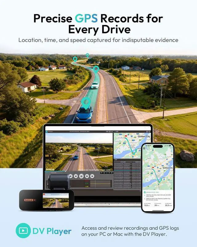 Alt view image 6 of 7 - 4K Dash Cam Front and Rear, 170° Ultra Wide Car Camera, 4K+2K Dashcam with ADAS, Night Vision, 24/7 Parking Mode, STARVIS Sensor, WDR, 5.8GHz WiFi, Built-in GPS, Loop Recording (No SD Card)