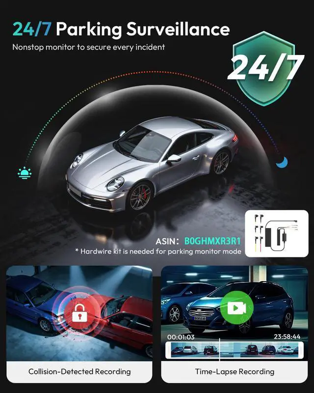 Alt view image 7 of 7 - 4K Dash Cam Front and Rear, 170° Ultra Wide Car Camera, 4K+2K Dashcam with ADAS, Night Vision, 24/7 Parking Mode, STARVIS Sensor, WDR, 5.8GHz WiFi, Built-in GPS, Loop Recording (No SD Card)