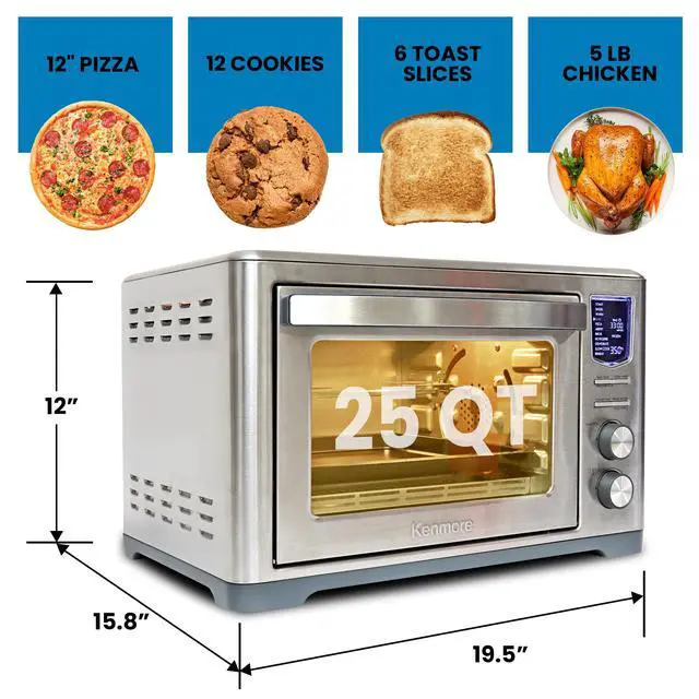 Alt view image 4 of 5 - Kenmore Digital 11-In-1 Air Fryer Toaster Oven Combo 26 Qt Convection Rotisserie Dehydrator Bake Broil 1800 Watts 80°-450°F Temp Controls Top & Bottom Heater Adjustments Stainless Steel Large Capacity