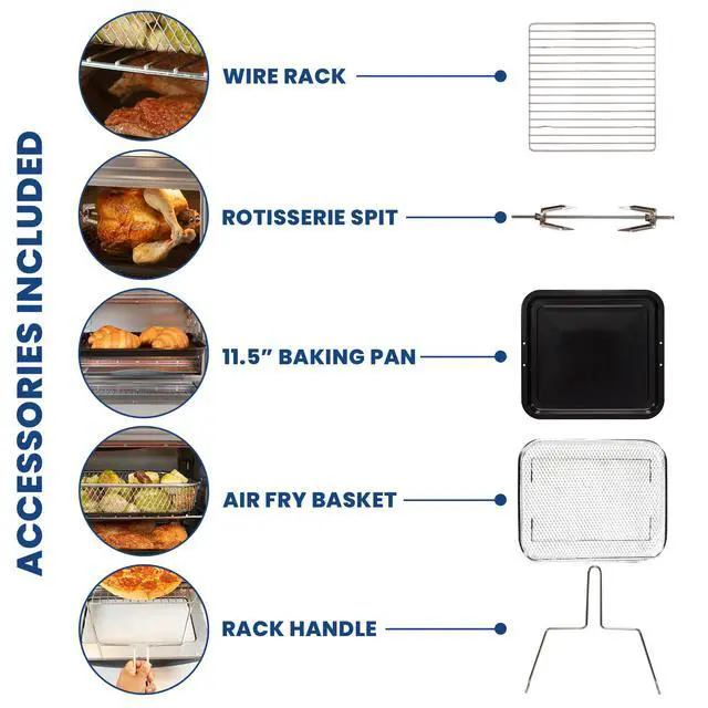 Alt view image 3 of 5 - Kenmore Digital 11-In-1 Air Fryer Toaster Oven Combo 26 Qt Convection Rotisserie Dehydrator Bake Broil 1800 Watts 80°-450°F Temp Controls Top & Bottom Heater Adjustments Stainless Steel Large Capacity