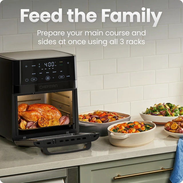 Alt view image 4 of 7 - Air Fryer 6-in-1, XL 14-Quart Multifunctional Airfryer with Touchscreen Controls, Rotisserie, Food Dehydrator, Convection Oven, Bake, Broil, and Reheat Functions, Windowed Door Black
