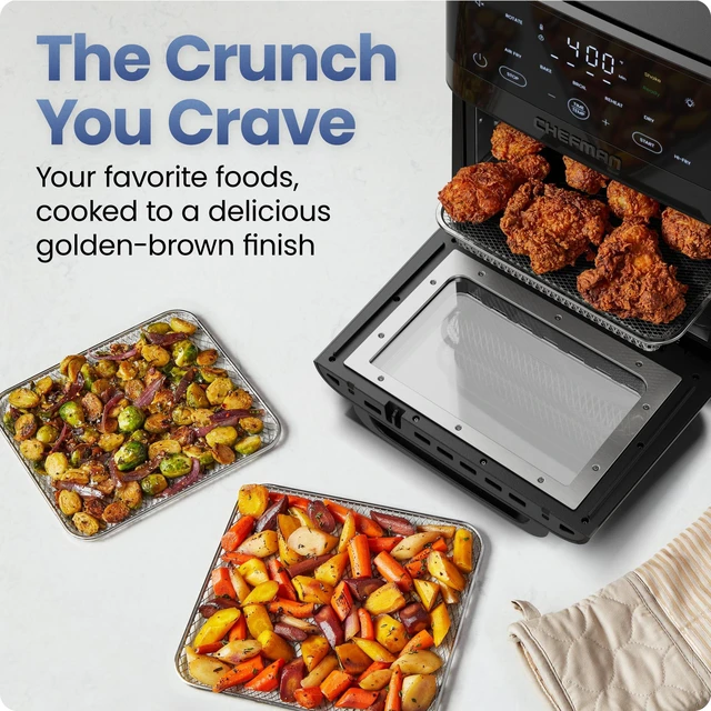 Alt view image 3 of 7 - Air Fryer 6-in-1, XL 14-Quart Multifunctional Airfryer with Touchscreen Controls, Rotisserie, Food Dehydrator, Convection Oven, Bake, Broil, and Reheat Functions, Windowed Door Black