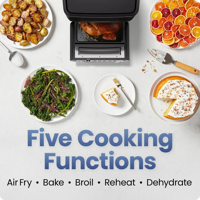 Alt view image 5 of 7 - Air Fryer 6-in-1, XL 14-Quart Multifunctional Airfryer with Touchscreen Controls, Rotisserie, Food Dehydrator, Convection Oven, Bake, Broil, and Reheat Functions, Windowed Door Black